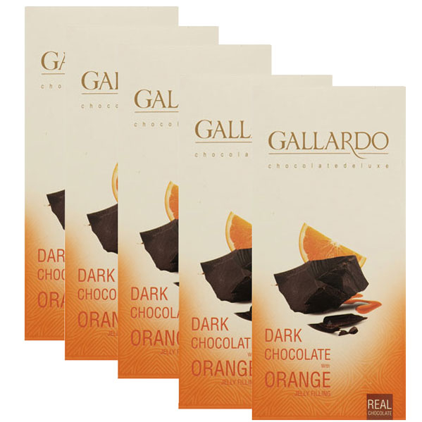 شکلات تخته ای تلخ گالاردو فرمند با مغزی ژله ای پرتقالی Gallardo وزن 80 گرم (پک 5 عددی) - 