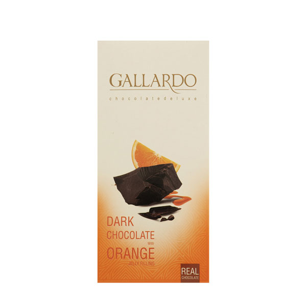شکلات تخته ای تلخ گالاردو فرمند با مغزی ژله ای پرتقالی Gallardo وزن 80 گرم (پک 5 عددی)-