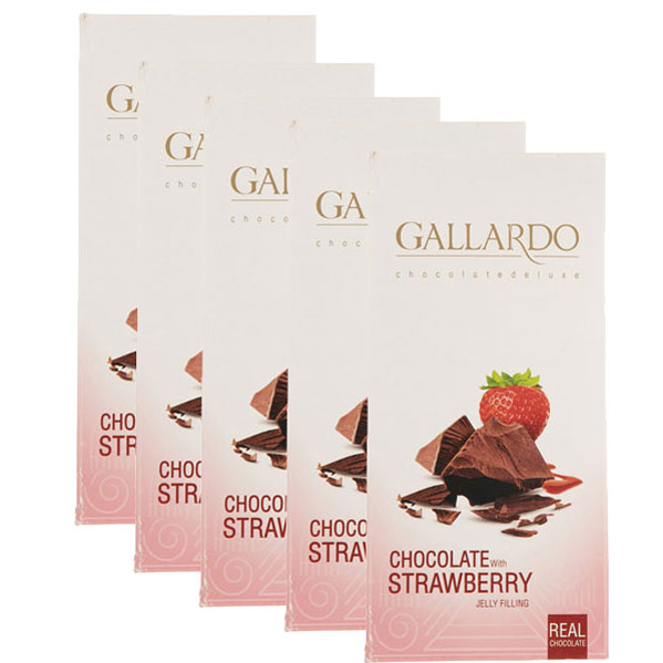 شکلات تخته ای گالاردو فرمند با مغزی توت فرنگی Gallardo وزن 80 گرم (پک 5 عددی) - 