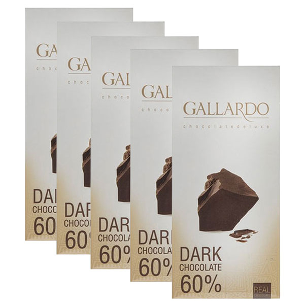 شکلات تخته ای تلخ 60 درصد گالاردو فرمند Gallardo وزن 80 گرم (پک 5 عددی) - 
